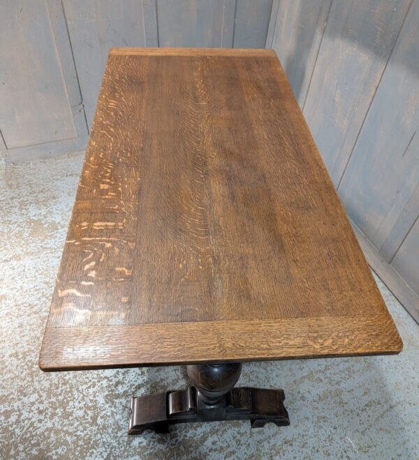 1930's Vintage Oak Baluster Leg Medium Long Refectory Table