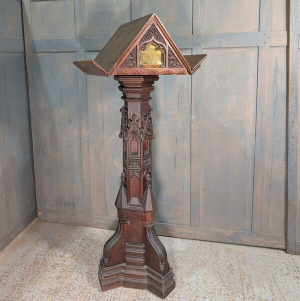 Marvellous 1853 Gothic Memorial Oak Pedestal Lectern With Lions