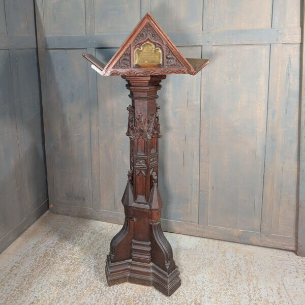 Marvellous 1853 Gothic Memorial Oak Pedestal Lectern With Lions