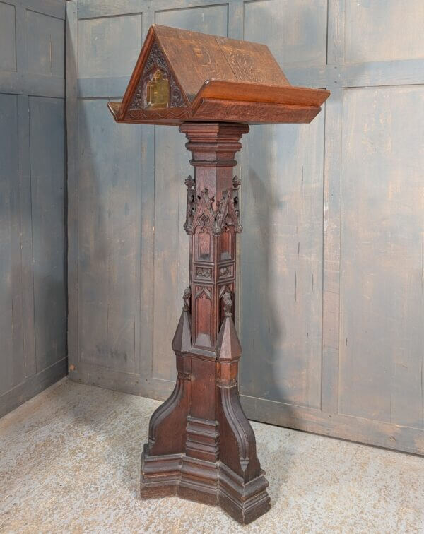 Marvellous 1853 Gothic Memorial Oak Pedestal Lectern With Lions