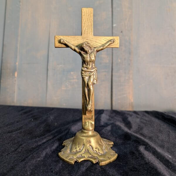 Simple French Heavy Brass Table Crucifix