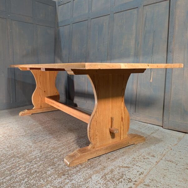 Large Pine Refectory Table with Slab Leg Supports