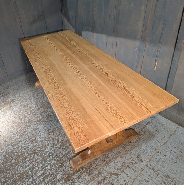 Large Pine Refectory Table with Slab Leg Supports