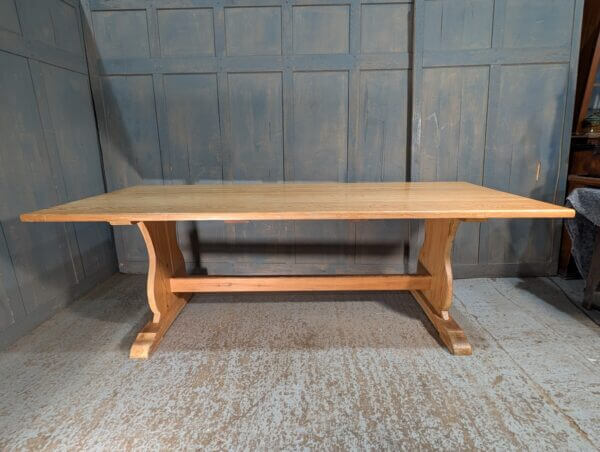 Large Pine Refectory Table with Slab Leg Supports