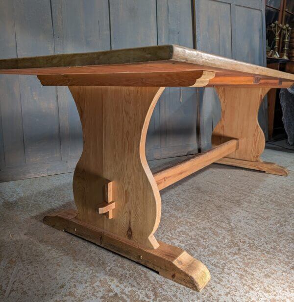 Large Pine Refectory Table with Slab Leg Supports