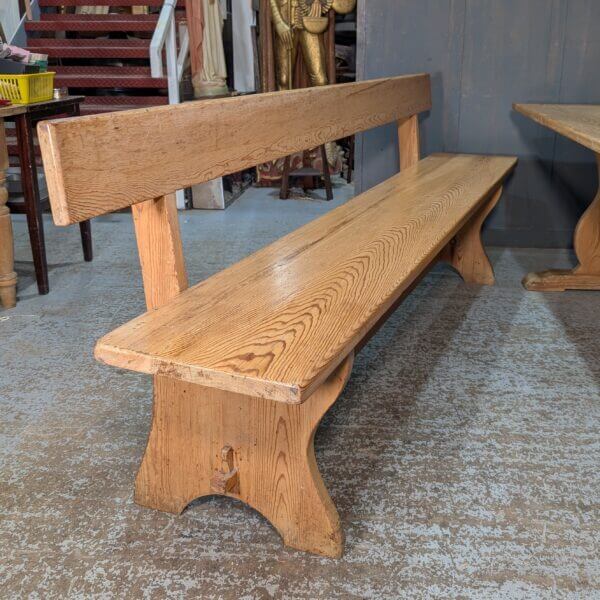 Large Pine Bar Back Bench with Refectory Stretcher