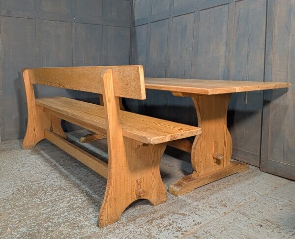 Large Pine Bar Back Bench with Refectory Stretcher