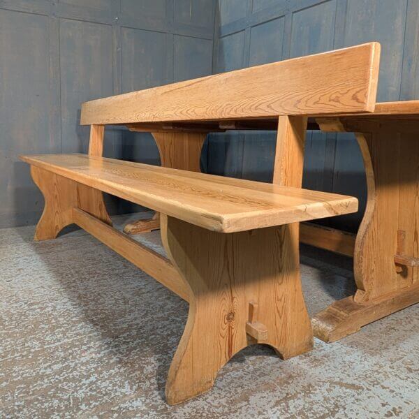 Large Pine Bar Back Bench with Refectory Stretcher