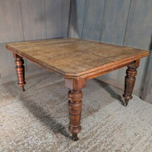 Characterful Large Nearly Square Antique Mahogany Dining Table with Large Turned Legs