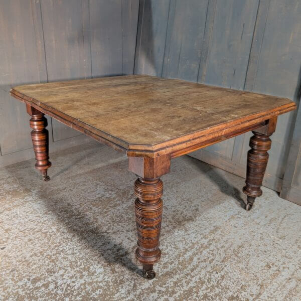 Characterful Large Nearly Square Antique Mahogany Dining Table with Large Turned Legs