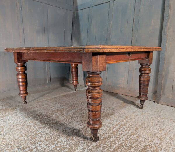 Characterful Large Nearly Square Antique Mahogany Dining Table with Large Turned Legs