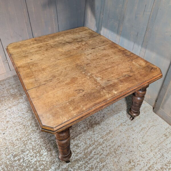 Characterful Large Nearly Square Antique Mahogany Dining Table with Large Turned Legs