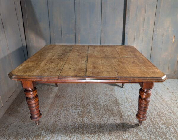 Characterful Large Nearly Square Antique Mahogany Dining Table with Large Turned Legs