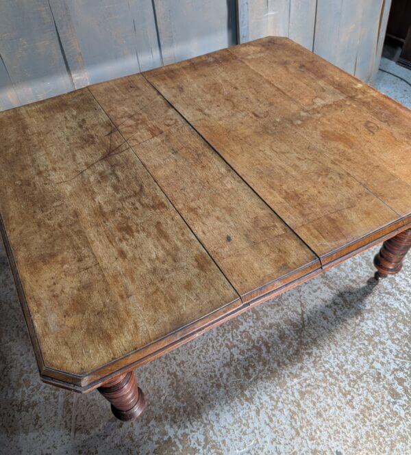 Characterful Large Nearly Square Antique Mahogany Dining Table with Large Turned Legs