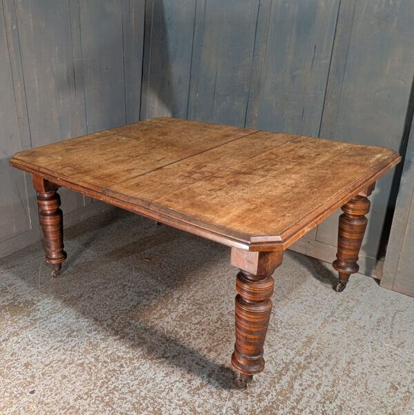 Characterful Large Nearly Square Antique Mahogany Dining Table with Large Turned Legs