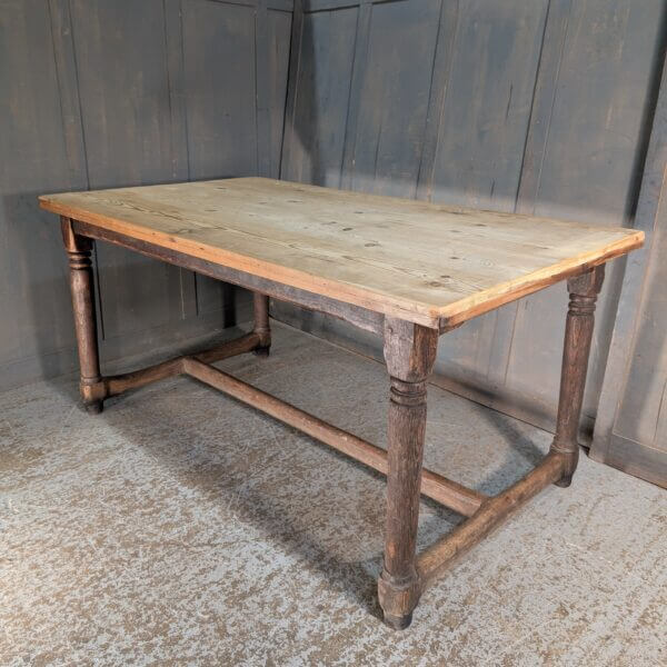 Distinctive Antique Pine Refectory Table with 18th Century Base