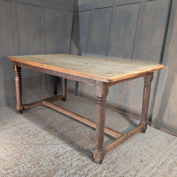 Distinctive Antique Pine Refectory Table with 18th Century Base