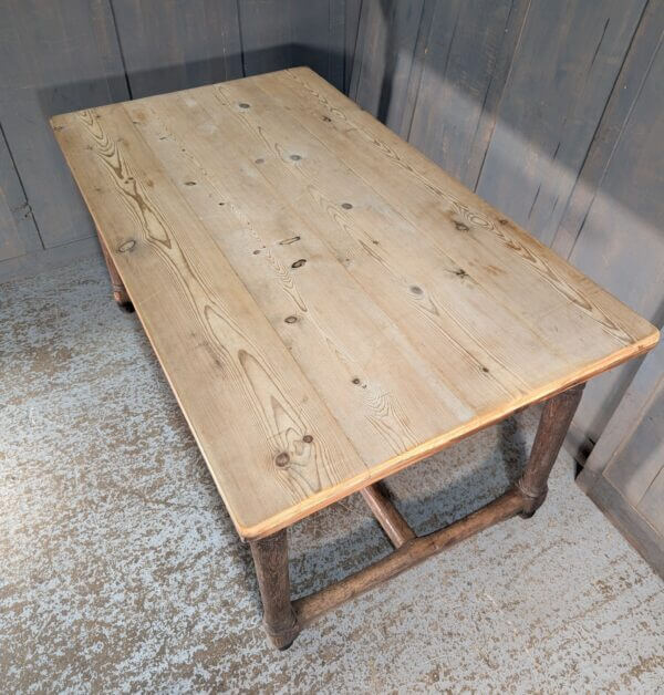 Distinctive Antique Pine Refectory Table with 18th Century Base