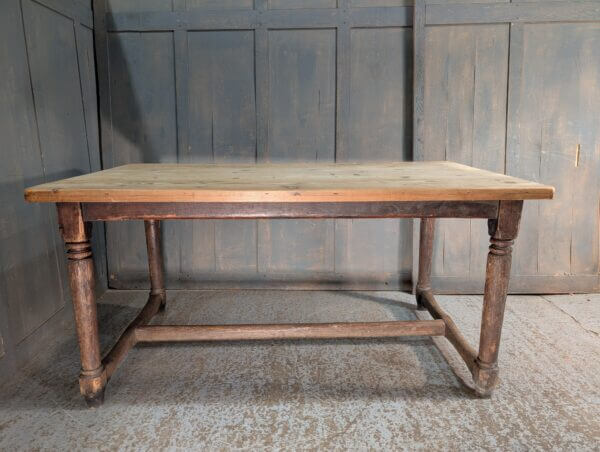 Distinctive Antique Pine Refectory Table with 18th Century Base