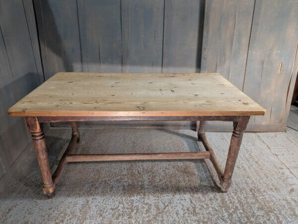 Distinctive Antique Pine Refectory Table with 18th Century Base