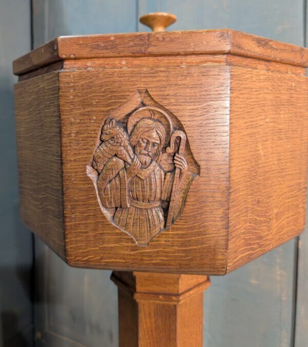 Modern Oak Portable Centenary Church Baptismal Font with Carved Christ