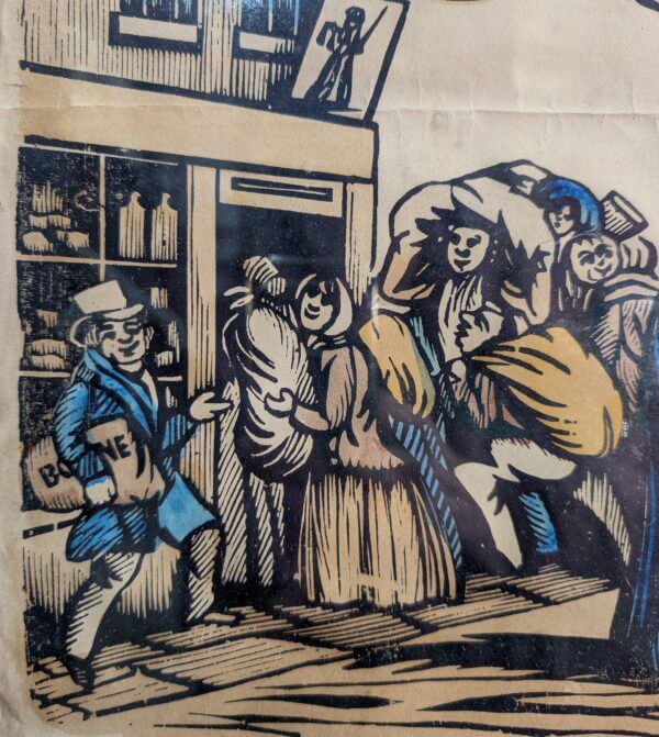 Original Early 1800's Coloured Wood Cut Shop Bill Pleading for Fair Trading