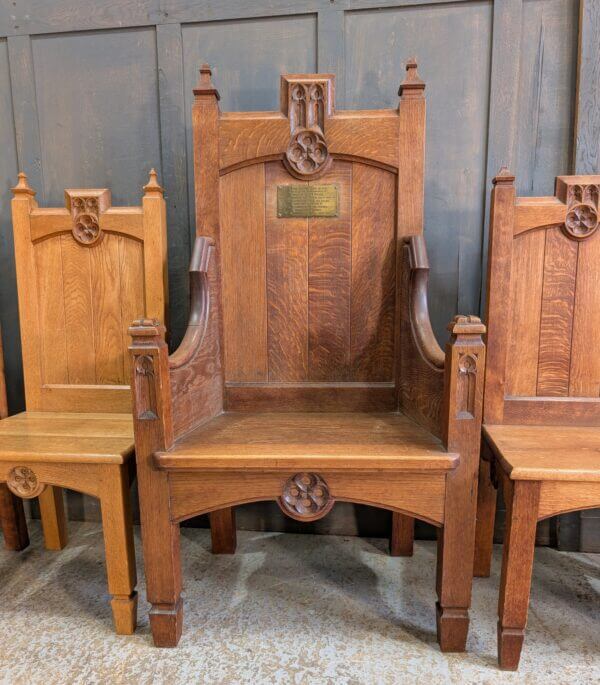 1927 Vintage Late Gothic Oak Ministers Chairs from Christ Church Stanley