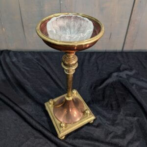 Antique Copper and Brass Holy Water Stand Holder with Bowl Vat