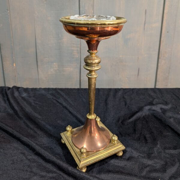 Antique Copper and Brass Holy Water Stand Holder with Bowl Vat