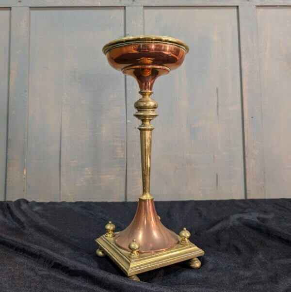 Antique Copper and Brass Holy Water Stand Holder with Bowl Vat