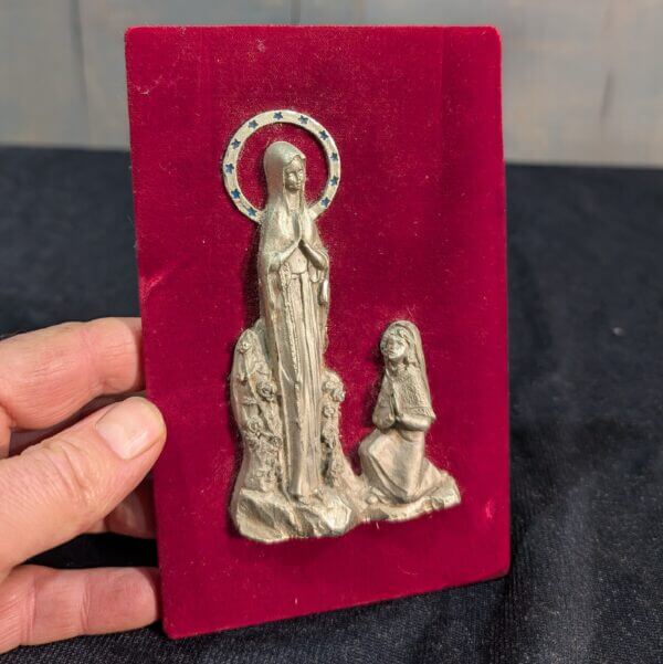 Red Velvet Mounted Silver Coloured Metal Lady of Lourdes