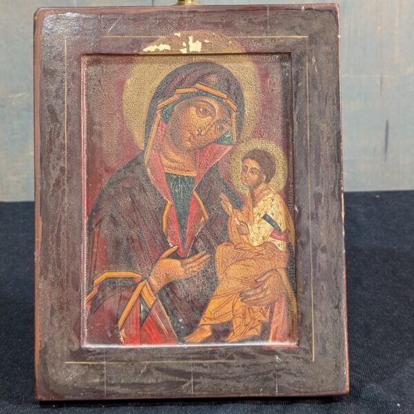 Painted Wooden Eastern Orthodox Icon of Mother & Child