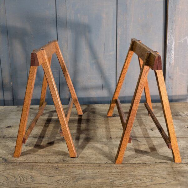 Pair of Small Folding Oak Coffin Stands