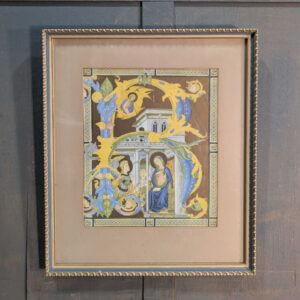 Framed Colour Print from an Early Illuminated Manuscript Depicting The Annunciation