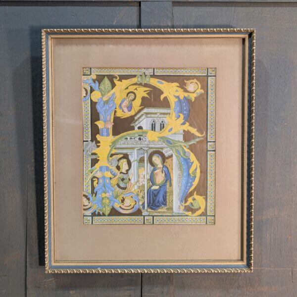 Framed Colour Print from an Early Illuminated Manuscript Depicting The Annunciation