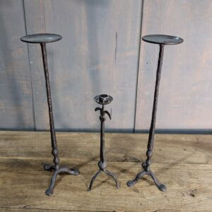 Blacksmith Made Beaten Iron Set of Three Medium Size Candlesticks