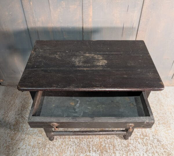 Simple Early Styled Dark Oak Small Credence Table with Drawer