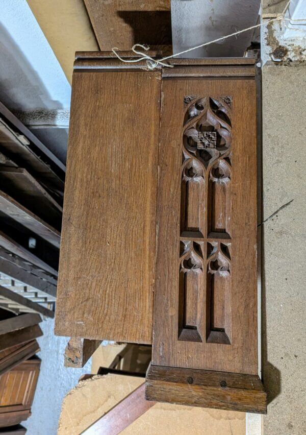 Two Attractive Long Antique Gothic Linenfold Oak Panels Fronts Frontages Panelling