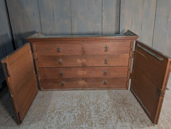 Very Fine Gothic Victorian Oak Smaller Size Vestry Chest with Doors