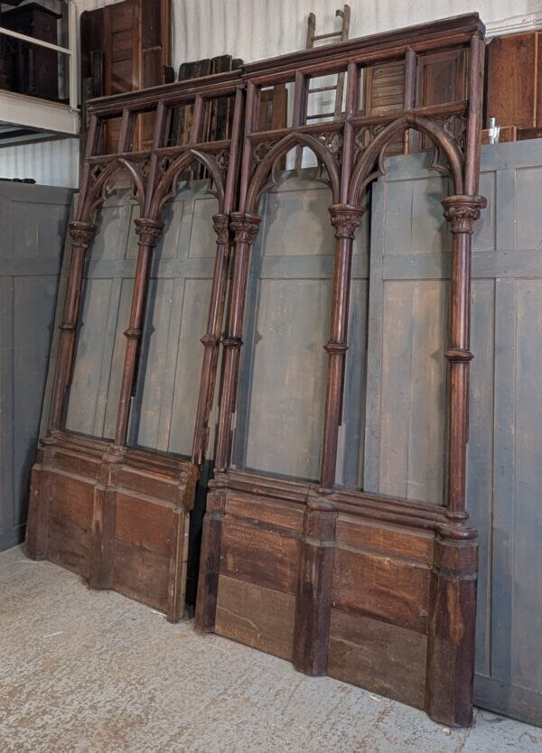 Two Tall Sections of Craved Oak Gothic Victorian Panelling from Holy Trinity Oxford