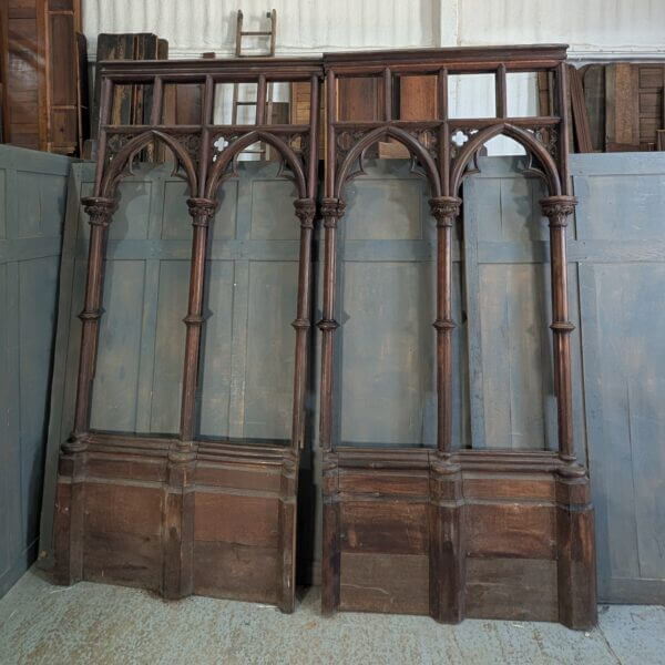 Two Tall Sections of Craved Oak Gothic Victorian Panelling from Holy Trinity Oxford