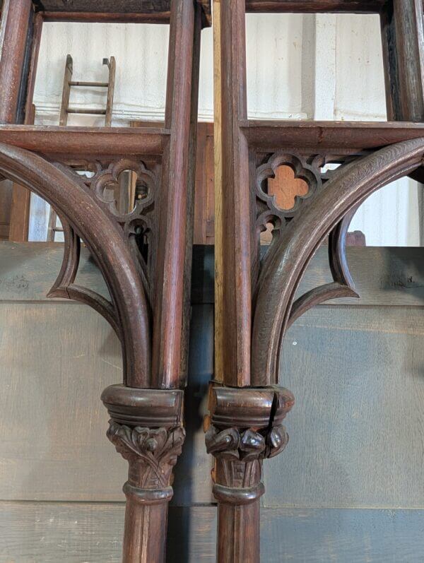 Two Tall Sections of Craved Oak Gothic Victorian Panelling from Holy Trinity Oxford