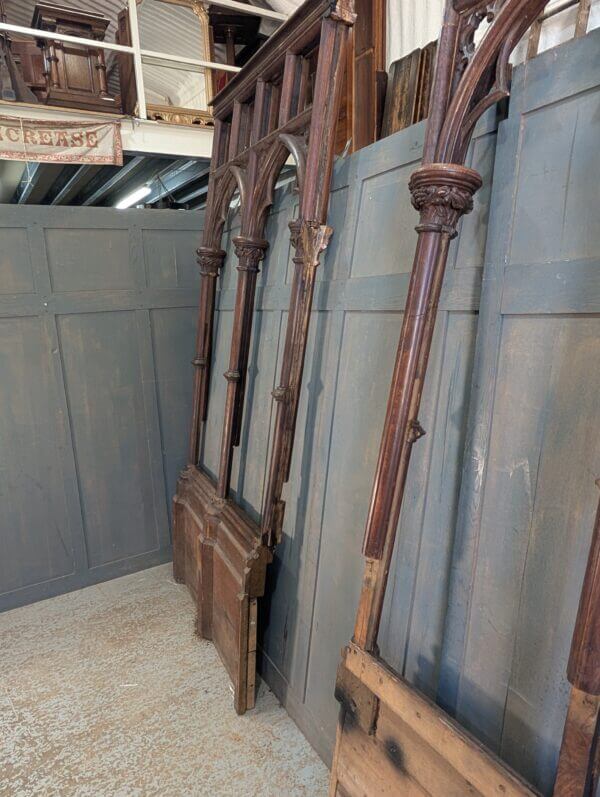 Two Tall Sections of Craved Oak Gothic Victorian Panelling from Holy Trinity Oxford