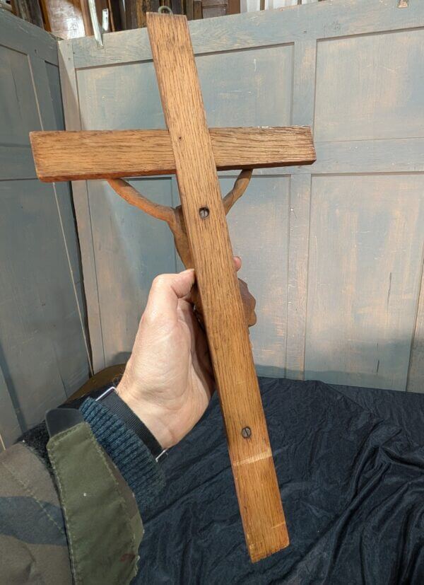 Medium Size Carved French Wooden Crucifix with INRI Plaque