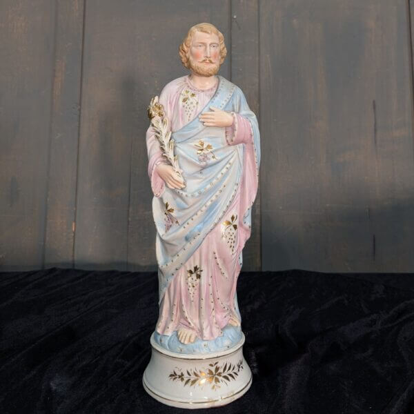 Medium Size Characterful and Unusual French Porcelain Religious Statue of St Joseph