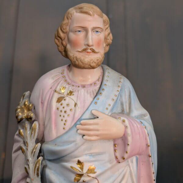 Medium Size Characterful and Unusual French Porcelain Religious Statue of St Joseph