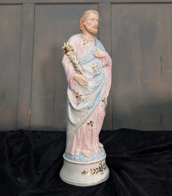 Medium Size Characterful and Unusual French Porcelain Religious Statue of St Joseph