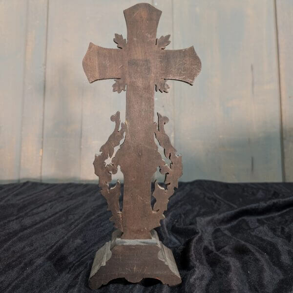 Ebonised Highly Ornate French Black and Silver Coloured Metal Table Crucifix