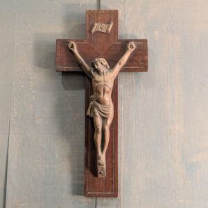 Well Crafted & Heavy 1930's Vintage Iron & Teak French Crucifix