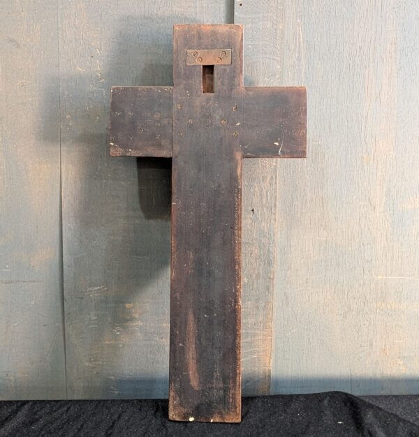 Well Crafted & Heavy 1930's Vintage Iron & Teak French Crucifix